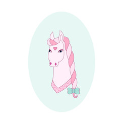 Vector illustration with cute pink horse with a purple hair
