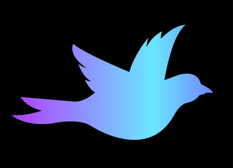 Neon sketch - the bird of the world dove close-up. Jarki neon silhouette of a bird on a black background - stylish idea of a symbol