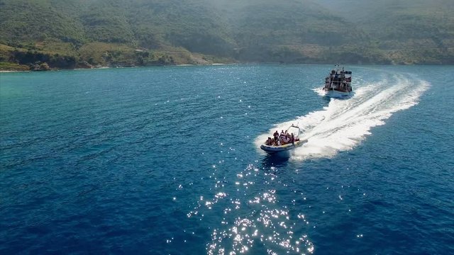 Tour boat traveling in Albania