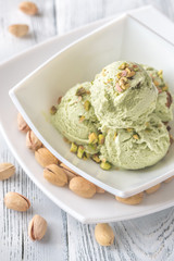 Pistachio ice cream in the bowl