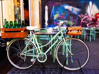 Fototapeta na wymiar Bicicleta decorativa en Sidrería