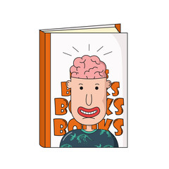 Book with cartoon face man with brain - 199490715