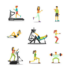 characters in the gym, men and women fitness