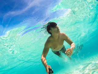 Stand up paddle in Bora Bora Island, French Polynesia.