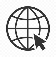 Globe symbol web icon with mouse pointer arrow sign. Planet Earth icons with mouse arrow sign.