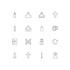 Religion simple linear icons set. Outlined vector icons