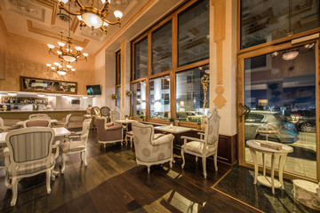 Interior of luxury restaurant in classic style