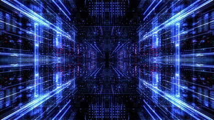 Abstract digital abstract virtual city. Scanning city for hackers attack concept. Software developer, programming, binary computer code with technology and connection concept.
