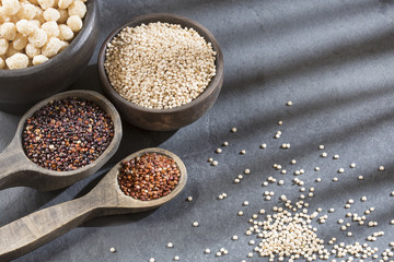 Seeds of white, red and black quinoa - Chenopodium quinoa