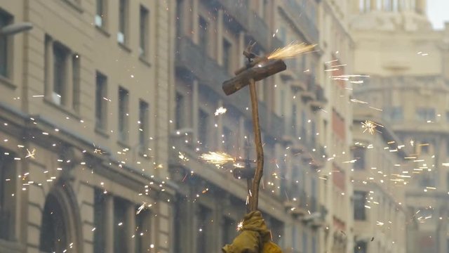 Correfocs. Fire Run Traditional Street Festival in Catalonia. La Merce Party of Catalonia