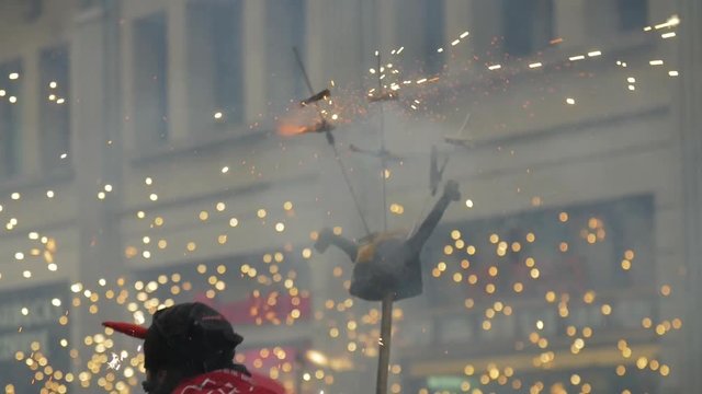 Correfocs. Fire Run Traditional Street Festival in Catalonia. La Merce Party of Catalonia