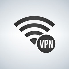 Wifi connection signal icon with VPN sign in the circle. vector illustration isolated on modern background.