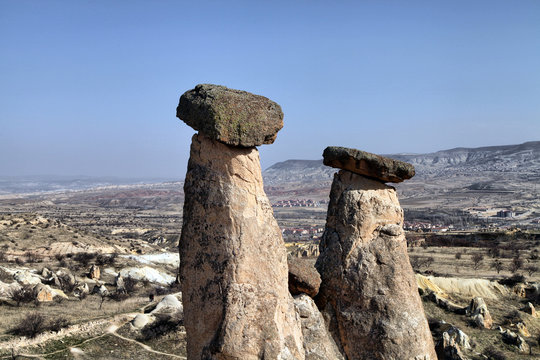 Three Graces (Three Beautifuls) rock hills in Devrent valley in Cappadocia, Nevsehir, Turkey