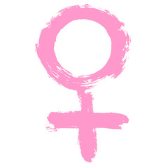 Women's rights. Women's Day. Health care and medicine. Feminism icon sign. Hand drawn women's logo. Feminist movement. Woman symbol. Pink badge of honor. Girls power. Gender symbol. Venus symbol