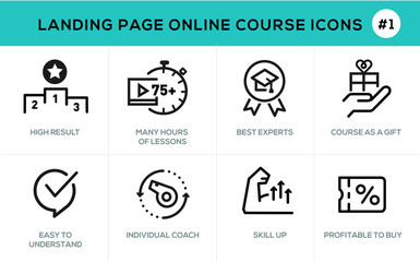 Flat line design concept icons online e-learning