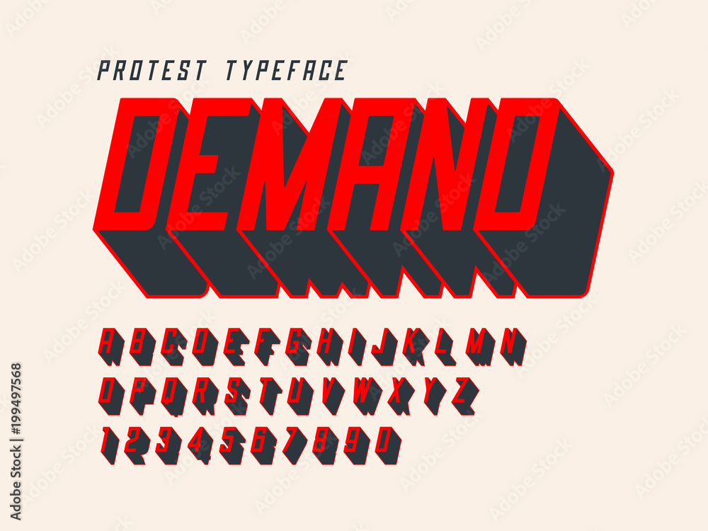 Sticker protest display font design, alphabet, character set, letters and numbers