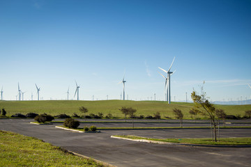 Windmills by parking lot