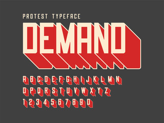 Protest display font design, alphabet, character set, letters and numbers
