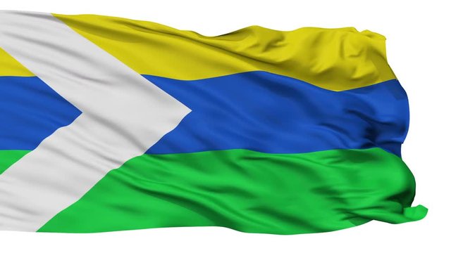 Cumaribo  flag, city of Colombia, realistic animation isolated on white seamless loop - 10 seconds long (alpha channel is included)