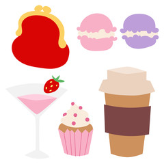 Girl fashion accessories casual woman style shopping items and beautiful cosmetic or makeup tools vector illustration.