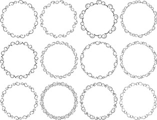 Set of dozen black round frames for your design