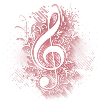 Abstract musical background with treble clef in popular pink tones.