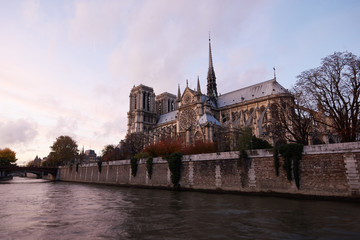 Fototapeta na wymiar Notre Dame and Seine River near sunset, Paris, France