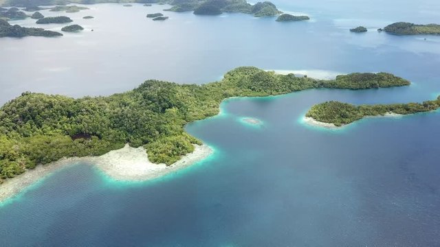 Aerial of Islands and Reefs of Pef in Raja Ampat