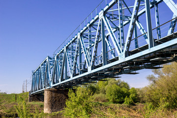 Fototapeta premium Construction of a metal railway bridge 