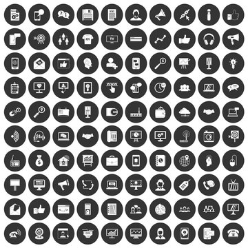 100 help desk icons set black circle