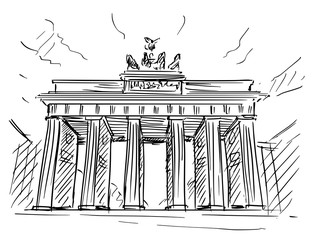 Cartoon sketch drawing illustration of Brandenburg Gate in Berlin, Germany. © Zdenek Sasek