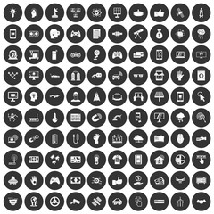 Fototapeta na wymiar 100 hi-tech icons set black circle