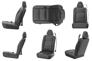 Car seat comfortable black leather set. 3D rendering