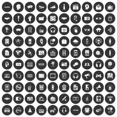 100 audio icons set black circle
