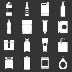 Packaging items icons set grey vector
