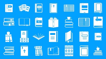 Books icon blue set vector