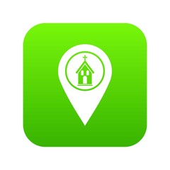 Map pointer with church icon digital green