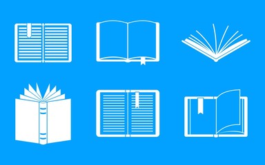 Open book icon blue set vector