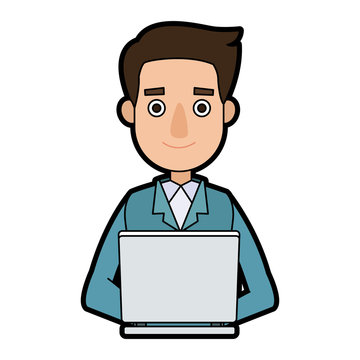 Businessman working with laptop vector illustration graphic design