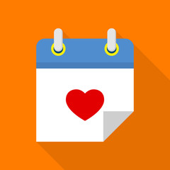 Heart calendar icon, flat style