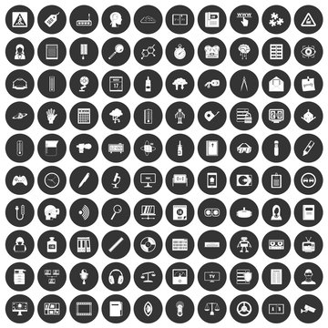100 information icons set black circle