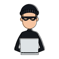 Hacker searching on laptop cartoon vector illustration graphic design