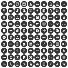 100 initiation icons set black circle