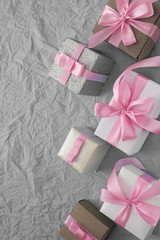 Decorative festive background with gift boxes.