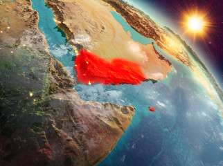 Yemen in sunrise from orbit