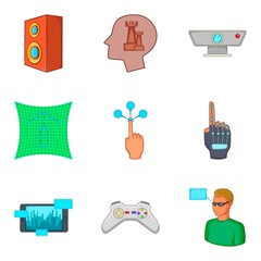 Virtual playground icons set, cartoon style