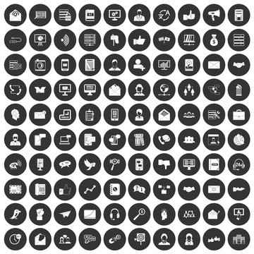 100 interaction icons set black circle