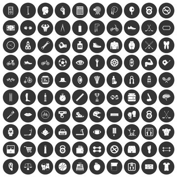 100 kettlebell icons set black circle