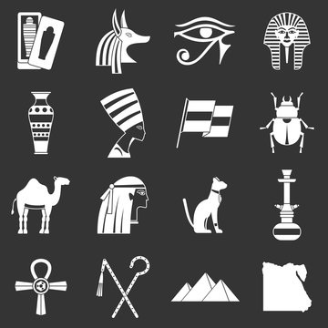 Egypt travel items icons set grey vector