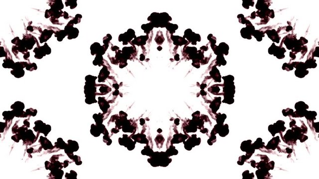 black ink dissolves in water on white background with luma matte. 3d render V1 kaleidoscope effect
